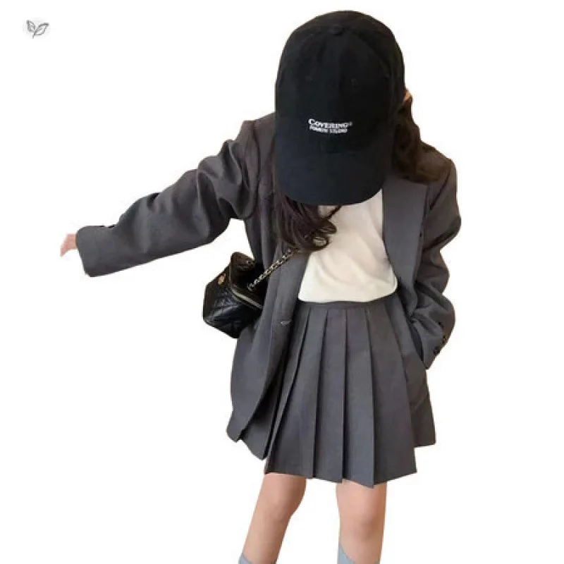 

Girls' Suit Spring New Korean Style Medium and Older Children's Suit Jacket Pleated Skirt Pants Two-piece Casual Daily Outfit