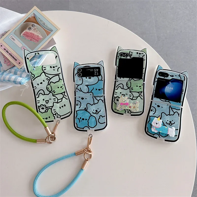 

Blue Green Cats Phone Case for Samsung Galaxy Z Flip 6 5 4 3 Protective Back Cover for ZFlip4 ZFlip5 ZFlip6 Case