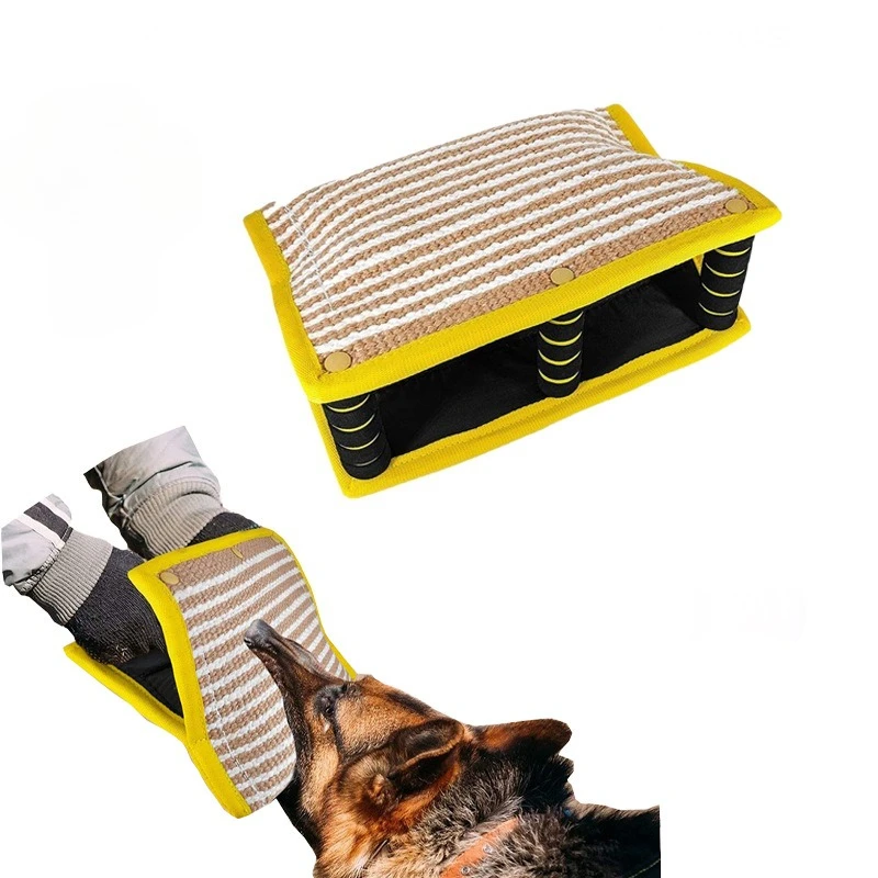 

Dog Bite Pillow Sleeve Jute Wedge Tug Toy Pet Training Arm Protection Safe Biting Pad for Dogs with 3 Comfortable Strong Handles