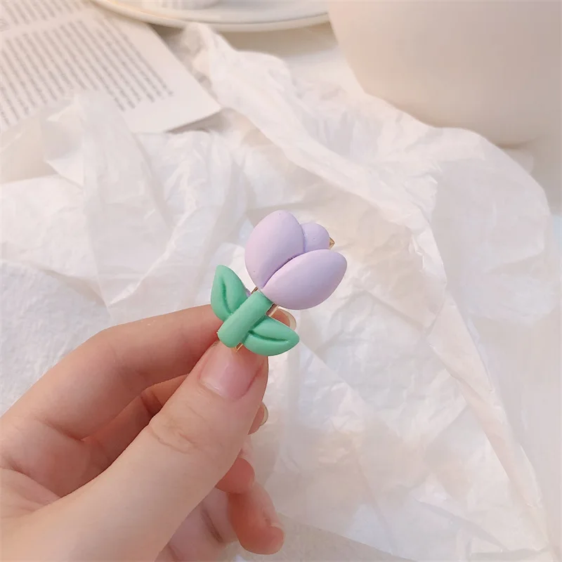 New Cute Girl Sweet Frosted Flowers Duckbill Clip Tulip Hair Clips Candy Color Side Bangs Card Hair Accessories Headwear