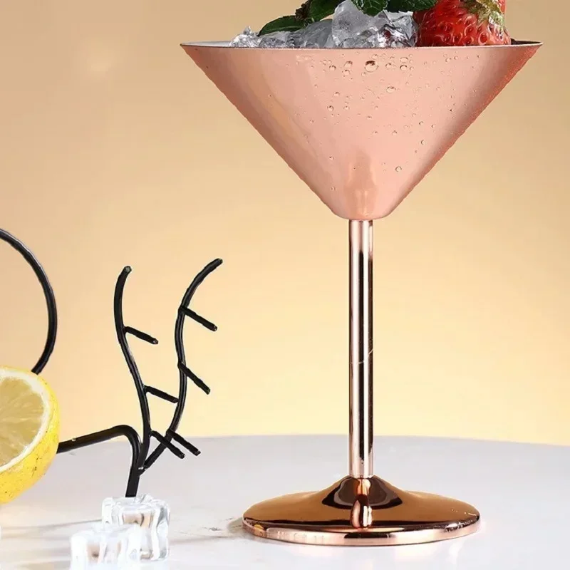 304 Stainless Steel Martini Cocktail Glass Champagne Goblet Wine Cup Rose Gold Personalized Design Metal Utensils