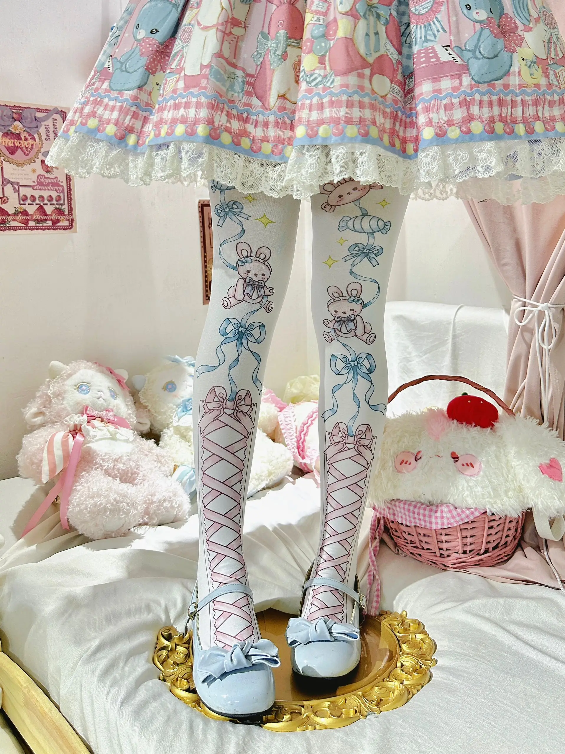 Kawaii Japanese Doll Original Sweetheart Girl Lolita Socks Velvet Sweet Cute Straps Rabbit Lo Pantyhose Leg Socks for Women