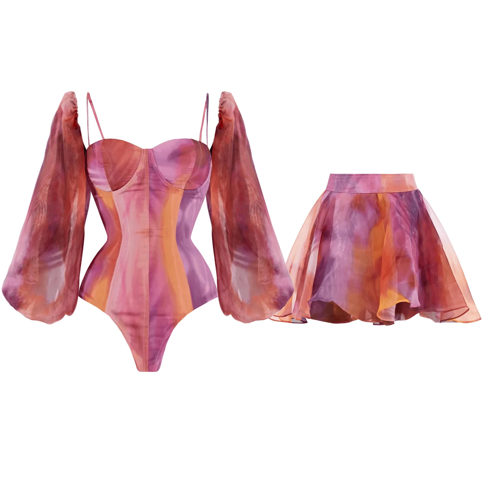 2Pc One Shoulder Swimsuit With Cover Up Sexy Bikini Women Swimwear Floral Biquini Female Push Up Bathing Suit Bodysuit Beachwear