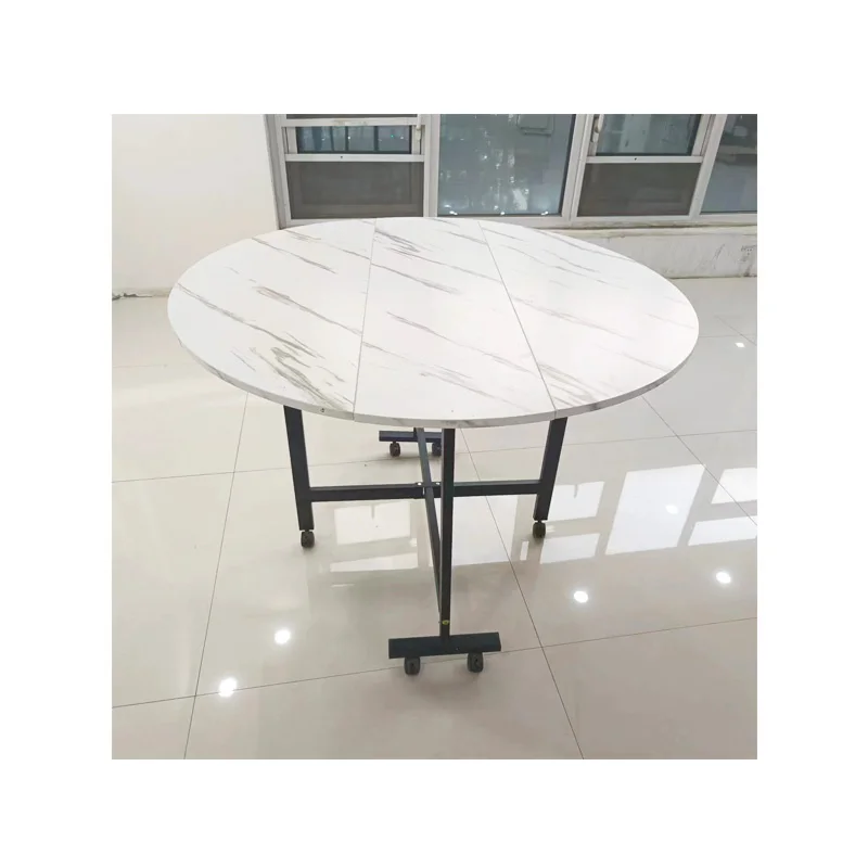 Modern Multifunctional Folding Dining Table with Wooden Panel Top Metal Frame for Small Living Room Movable Household Use Dinner