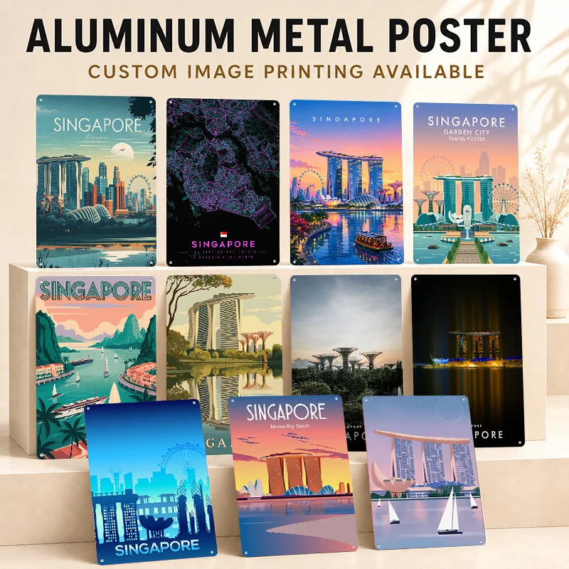 Singapore Aluminum Posters Customized Metal Tin Sign Minimalist Travel Map Wall Art For Study Lounge Or Geography Enthusiasts