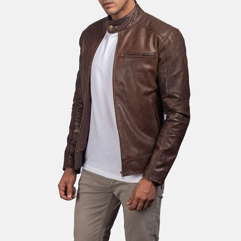 

Men's Brown Vintage Leather Jacket Real Cowhide Leather Motorcycle Jacket