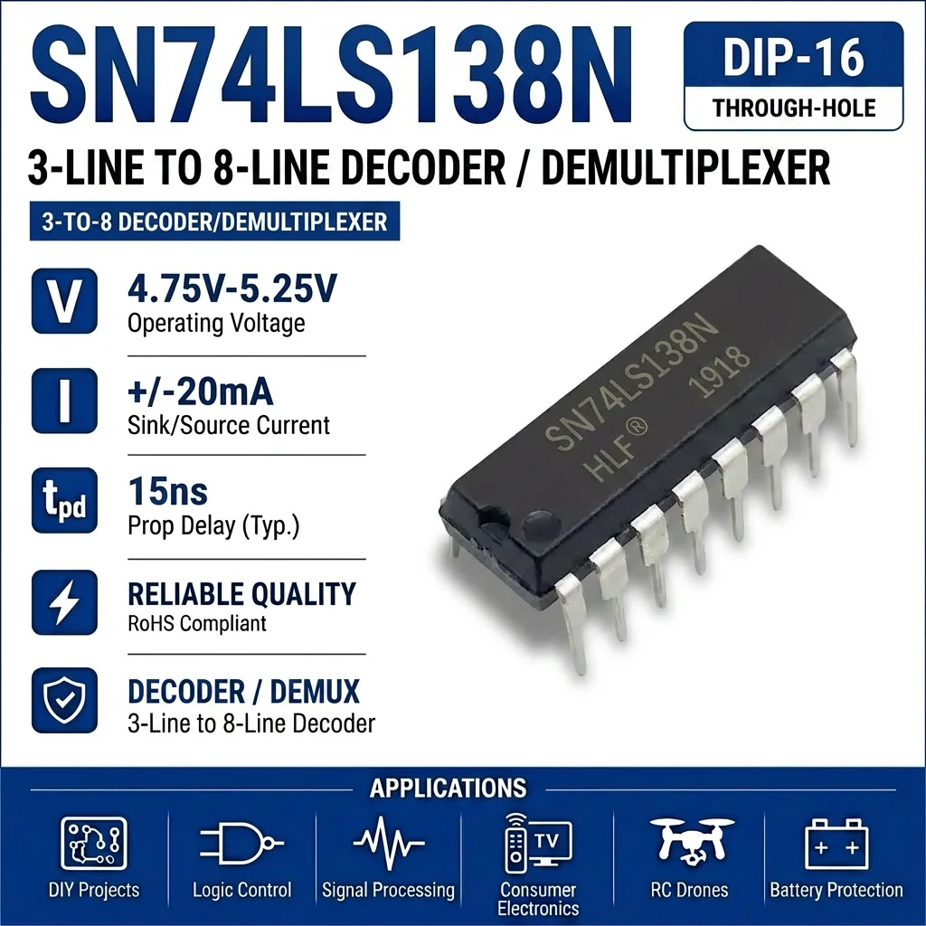 (25 pcs) SN74LS138N DIP-16 / SN74LS138DR SOP-16 SN74LS138 3-Line to 8-Line Decoder/Demultiplexer