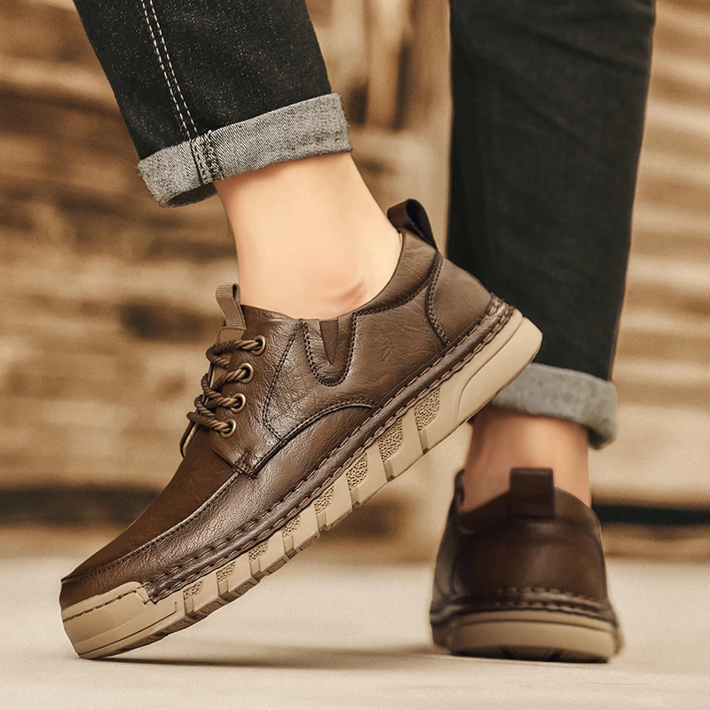 

Men Casual Shoes with Round Toe Lace Up Flat Bottom Comfortable Breathable Daily Driving Shoes