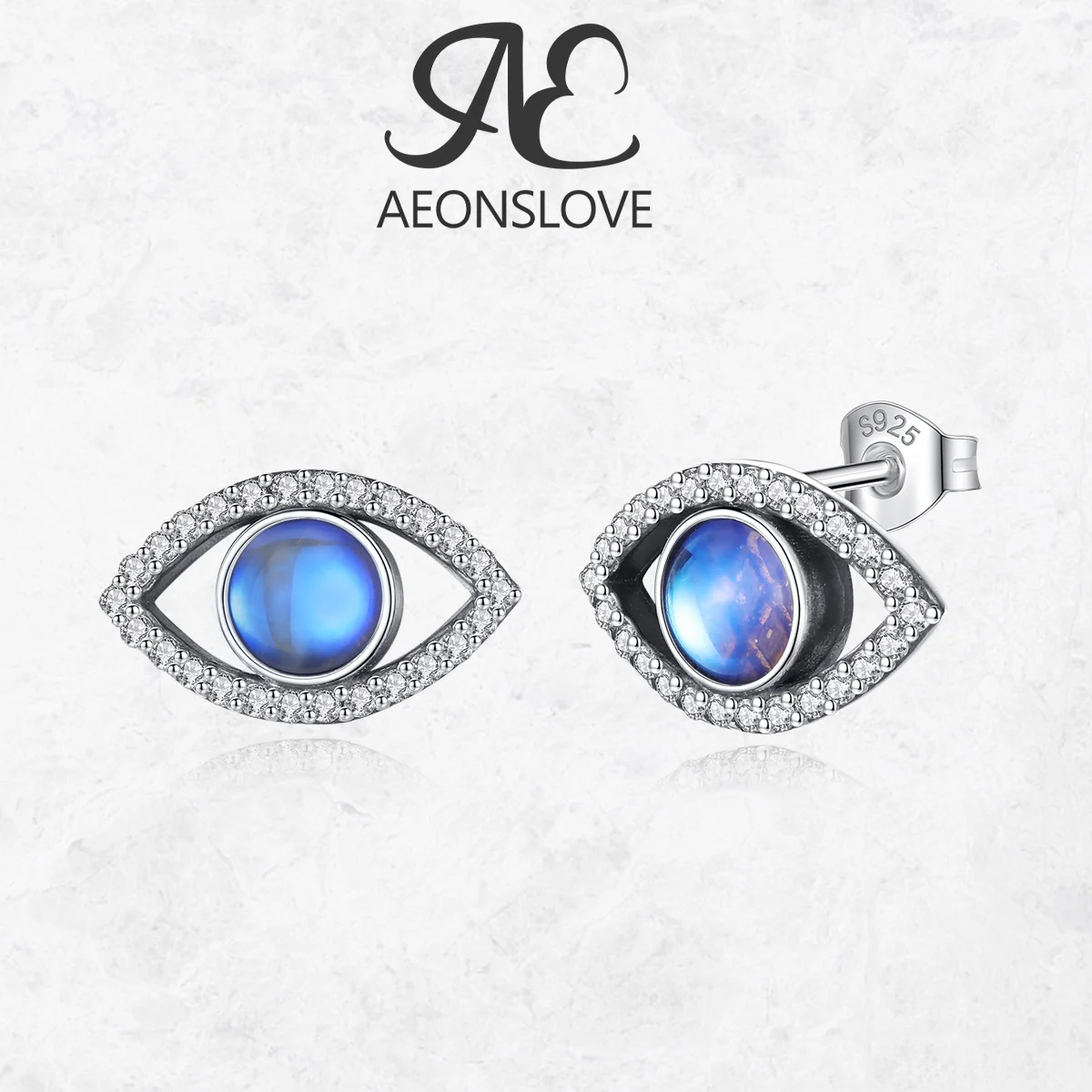 

AEONSLOVE 925 Sterling Silver Evil Eye Stud Earrings Moonstone CZ Amulet Lucky Eye Earring Hypoallergenic Jewelry Gift for Women