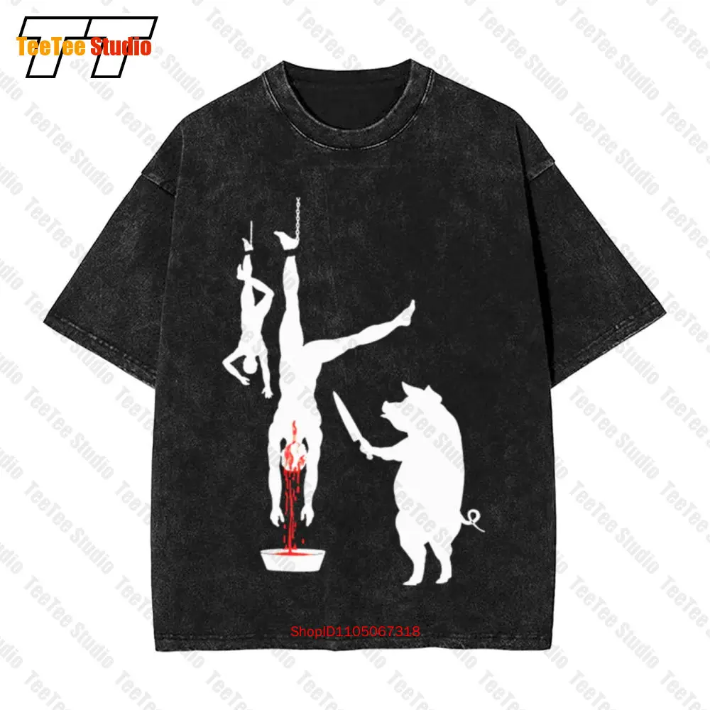 Camiseta extragrande Vintage humorbasic vegana vegetariana de carnicero de línea de cerdo KBWE