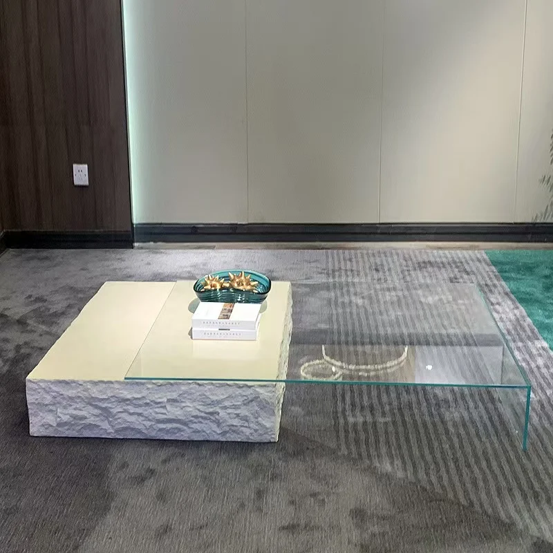 

* # g forHZX Изготовленный на заказ современный журнальный столик из стекловолокна с полированной мраморной поверхностью травертина Стильный современный дизайн *