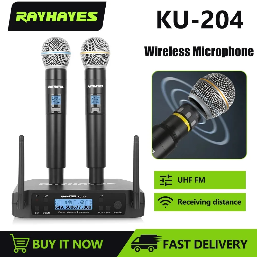 

RAYHAYES KU-204 Wireless Microphone Professional UHF Cardioid Dynamic Handheld Mic Micphone System DJ Karaoke Studios Wedding