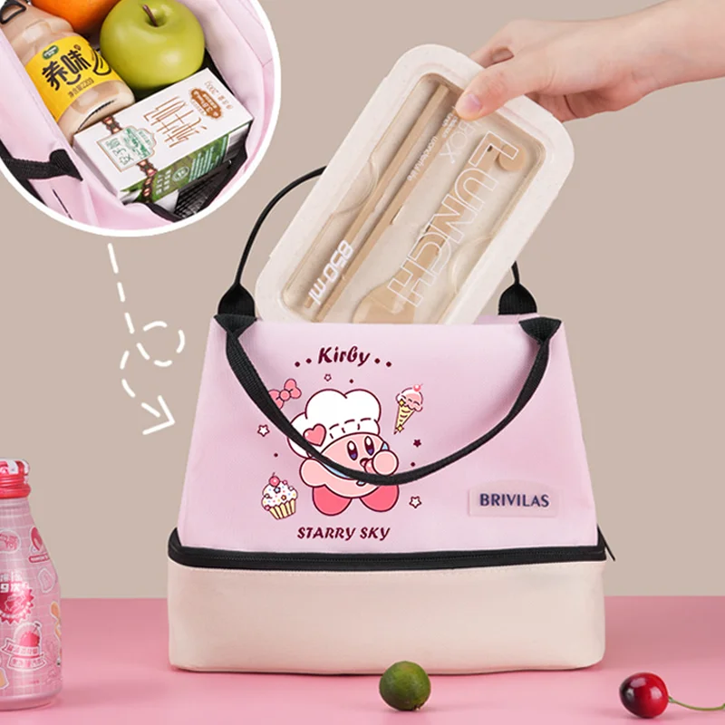 

Star Kirbys Lunch Bags Kawaii Anime Color-Blocked Insulated Ice Handbag Fashion Women Office School Picnic Pink Bento Pouch Gift