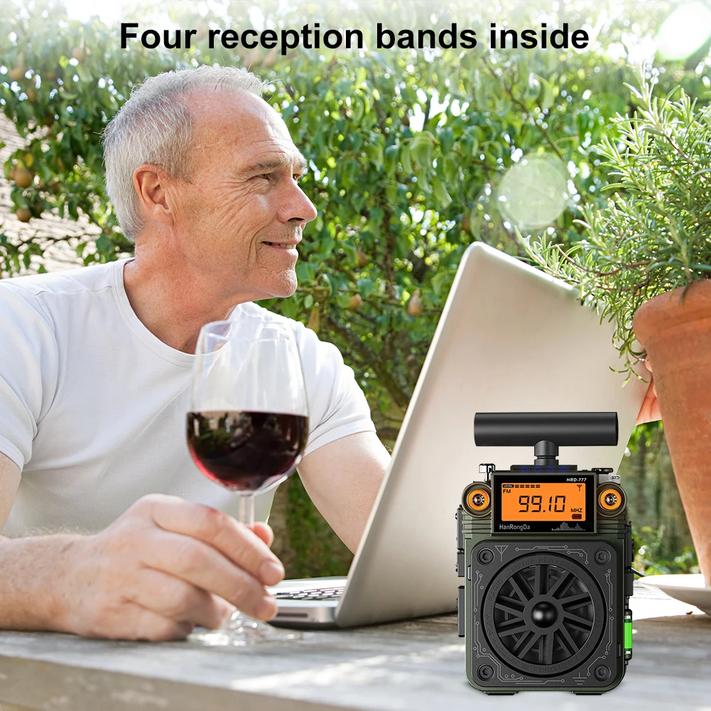 HRD-777 วิทยุฉุกเฉิน FM MW SW VHF WB Full-Band Bluetooth วิทยุปลายนิ้ว Gyroscope มินิวิทยุ Multi-Function Mini ลําโพง