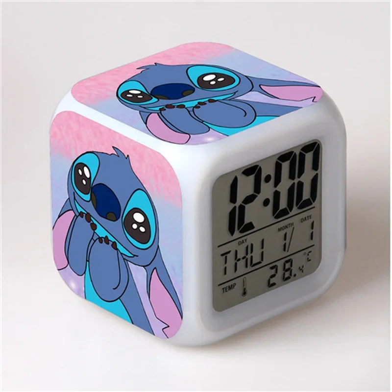 Disney Stitch Wecker Nachtlicht Farbwechsel 7 LED Schreibtisch Home Decor Anime Lilo & Stitchs Stich Kinder Cartoon Wecker