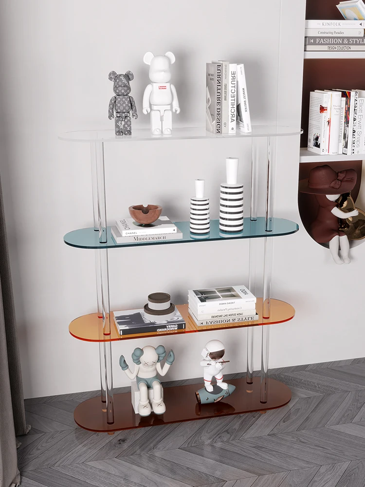 Nordic Simple Acrylic Bookshelf Figure Shelf Living Room Storage Display Shelf Creative Multi-layer Floor Decorative Cabinet