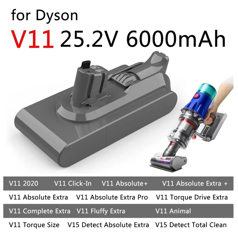

Для пылесоса Dyson 6000 мАч 100,8 Втч Аккумулятор для Dyson Torque Drive Extra V11 Complete Extra V11 Fluffy Extra V11 Animal V15