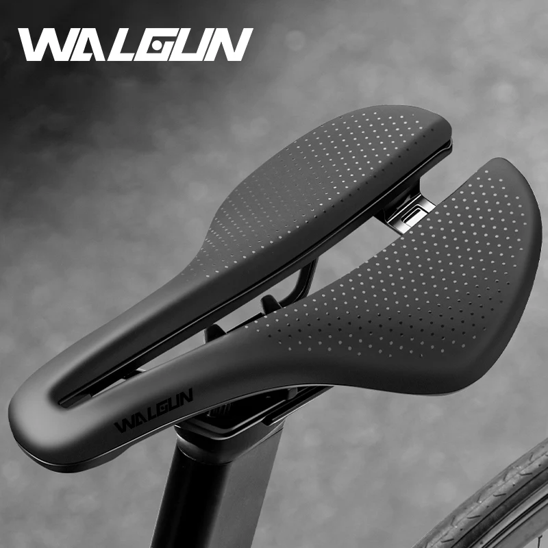 Walgun Hollow Bicycle Saddle PU Waterproof Aerodynamic Bike Cushion Shock Absorption Cycling Seat MTB Road Bike Seat Accessories