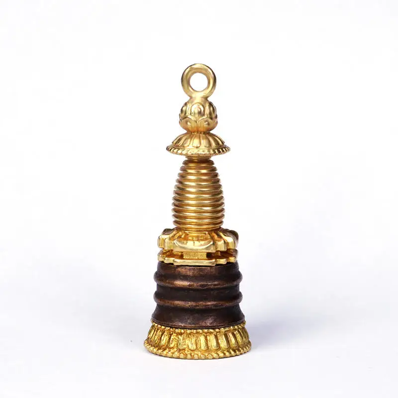 Tibetan Amulet Pendants Golden Brass Tower Prayer Box TGB005