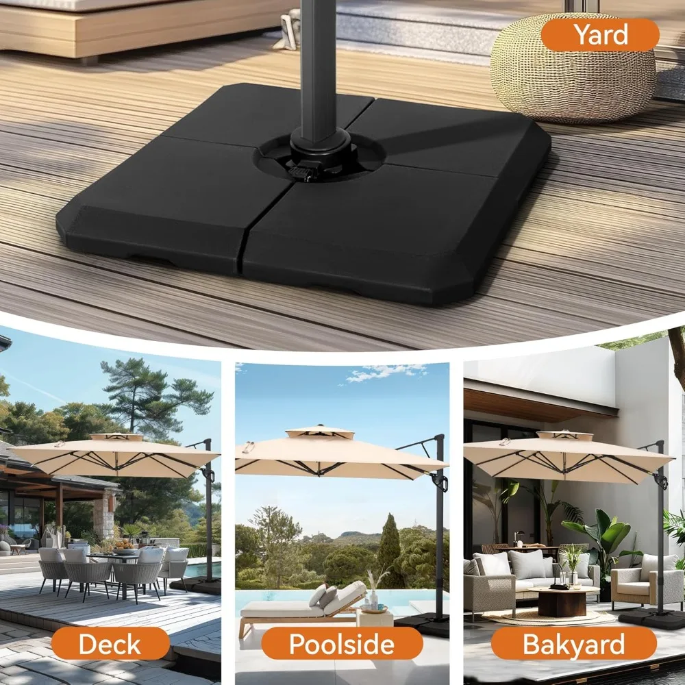 

Cantilever Patio Umbrella Base Weight 4 PCS, HDPE Heavy Duty Square Design, 317 lbs Filled Weight, Offset Patio Umbrella Stand