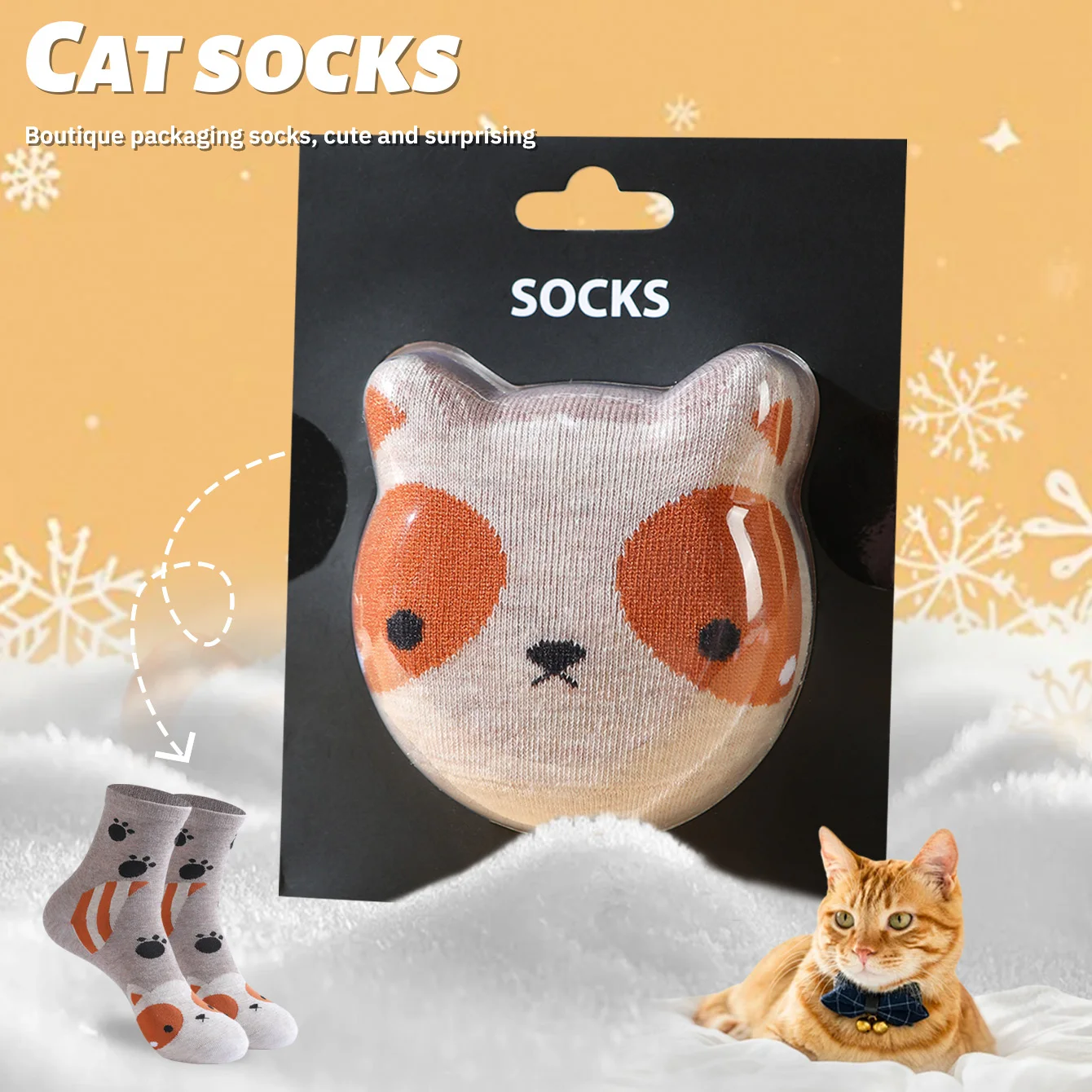 1 pair of unisex mid-calf socks with a novel and interesting animal cat design, gift box socks, creative socks, fashionable and trendy style, comfortable and breathable, suitable for parties, casual wear, Valentine's Day, Halloween, birthdays, Christmas, New Year, Thanksgiving, autumn and winter, all-season style, creative gift box