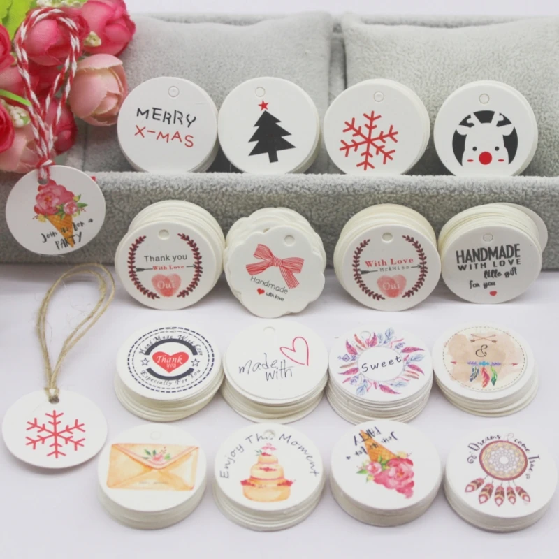 100 pcs white gift hang tags, latest 3cm circular 300g cardboard hang tags, cookies, favorite pet hang tags, hot selling