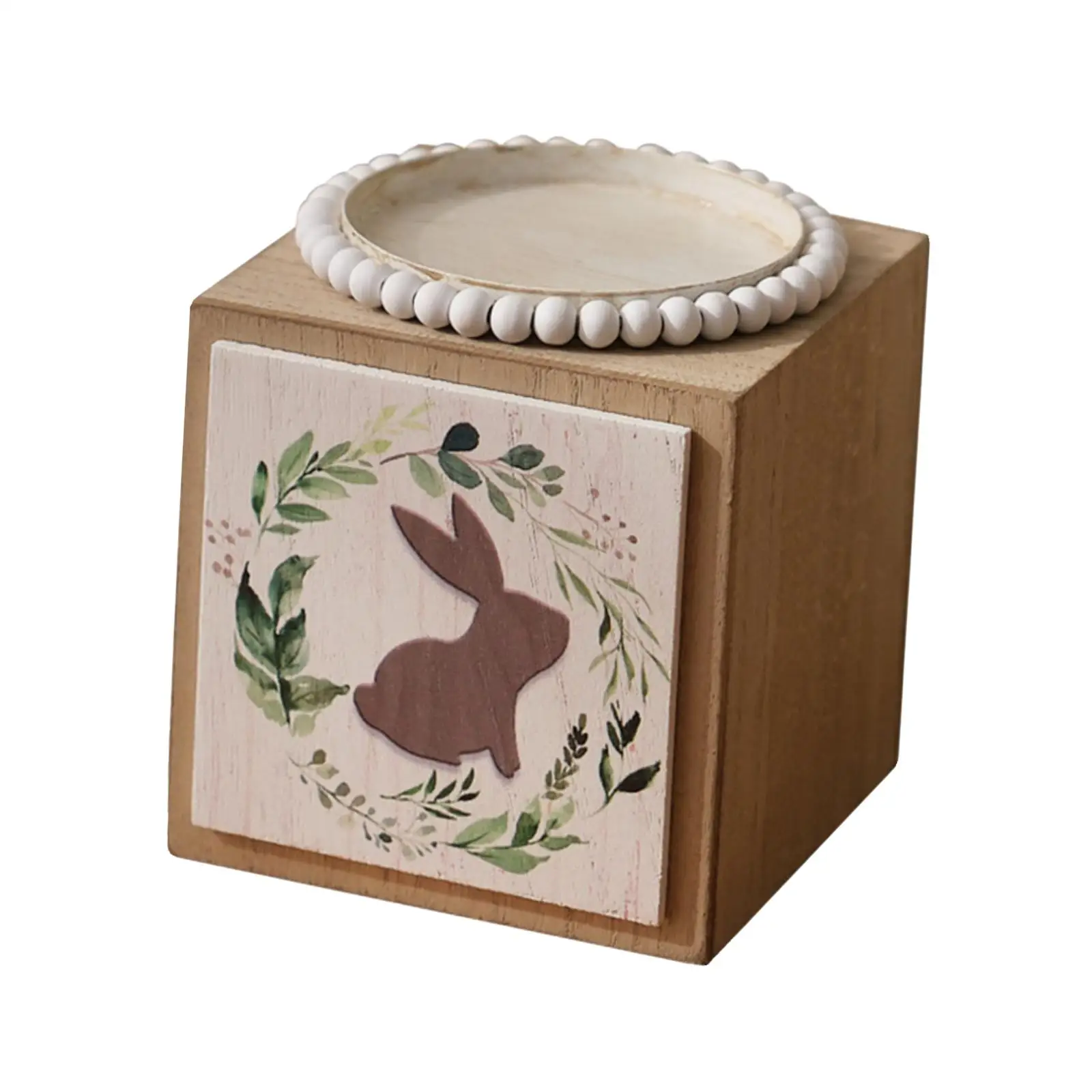 Elegant Wood Rabbit Candle Holder Tealight Cube Candlestick for Easter Table Decor Living Room Office Shelf Piece