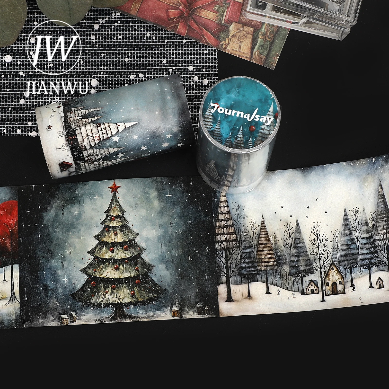 JIANWU 80mm * 204cm Vintage Fantastico Natale Albero di neve Paesaggio Materiale Collage Washi Nastro Creativo FAI DA TE Ufficiale di Cancelleria