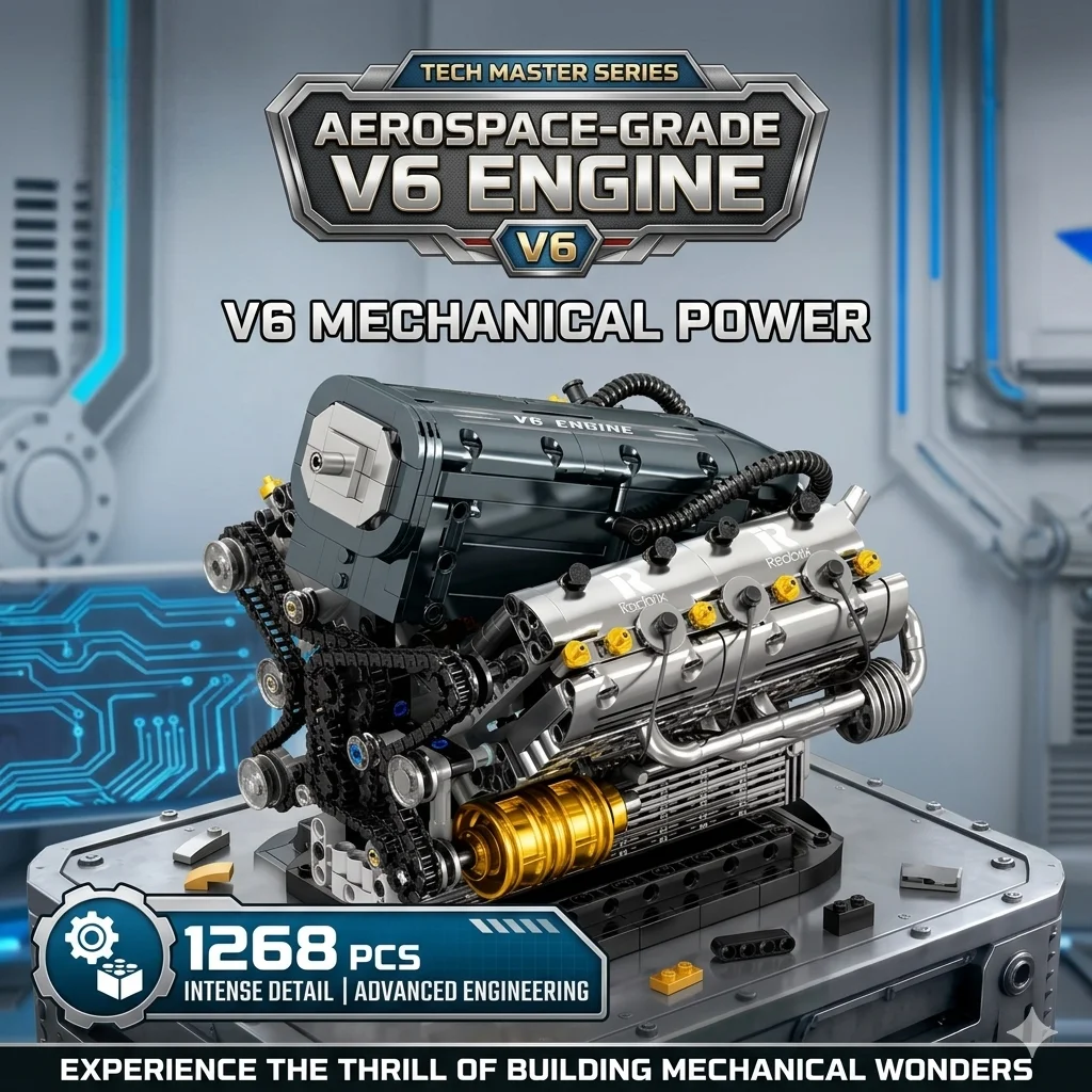 

1268PCS V6 Engine Building Blocks MOC DIY Technic Mechanical Car Motor Bricks with Working Pistons Science STEM Toy Gift Adults