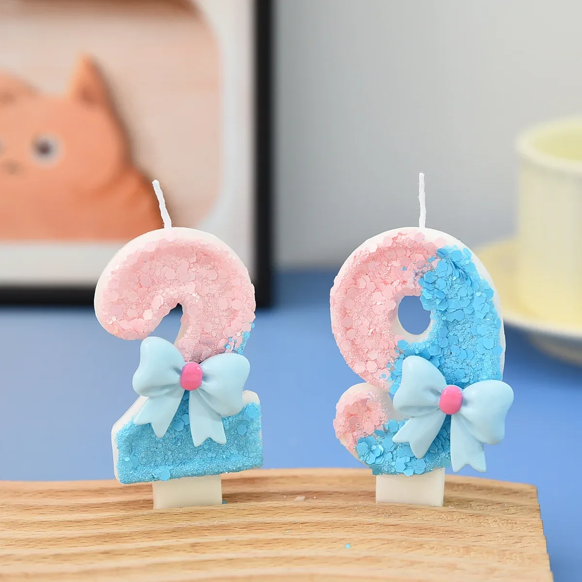 Pink bow color matching candle creative sequin anniversary digital birthday cake candle decoration