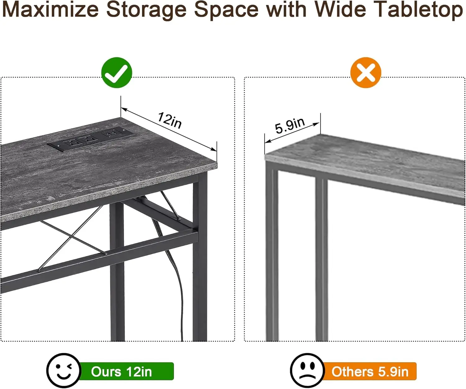 71In Extra Long Narrow Sofa/Console Table with Charging Station & Power Outlet and USB Ports, for Entryway, Living Room