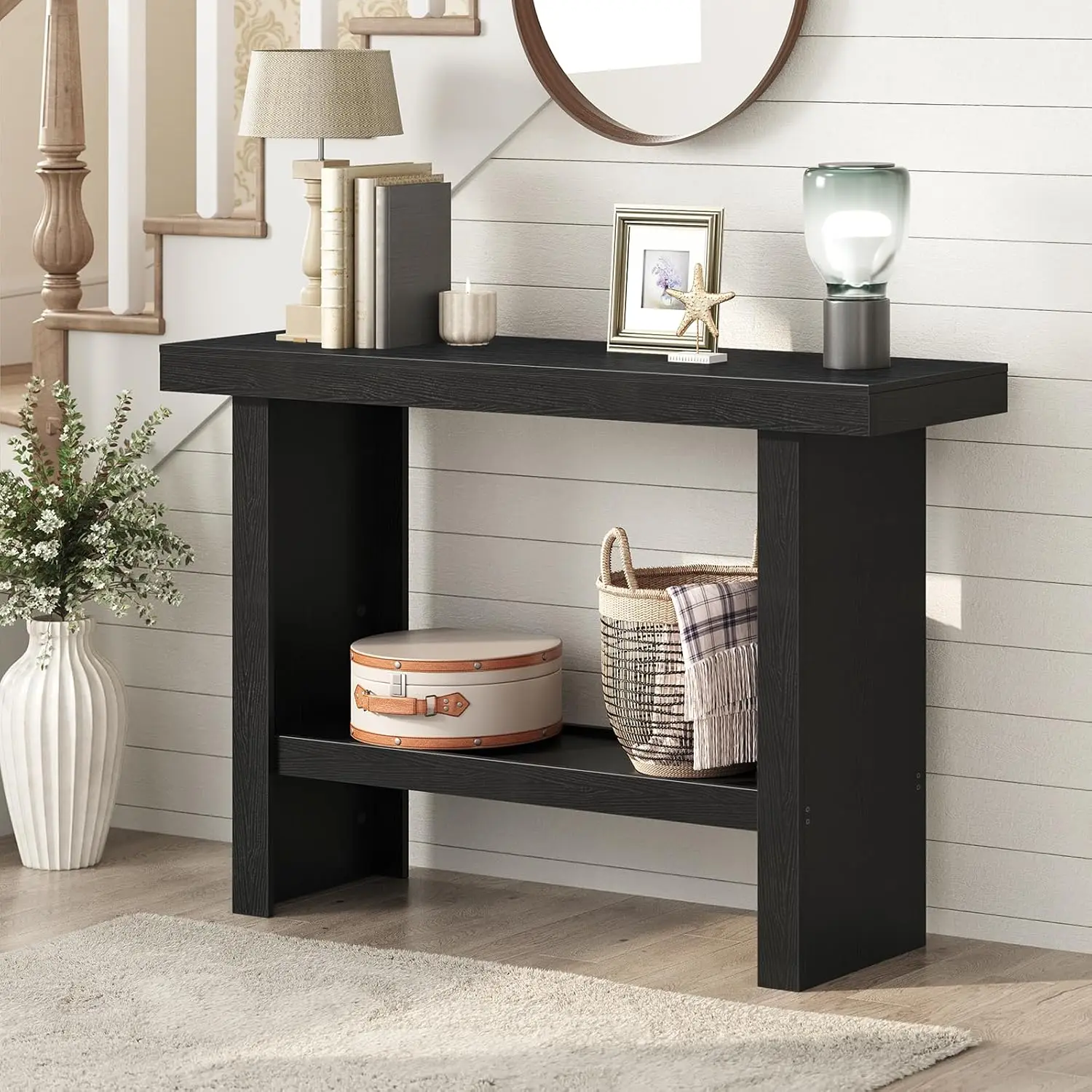 

Console Table, 39.4'' Black Entryway Table for Hallway, Narrow Sofa Table Behind The Couch, Modern