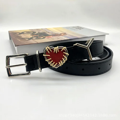 2023 Ins Style High Quality Retro Couple Red Love Belt Metal  Peach Heart Leather Waist Belt Men and Women Jeans Y2k Belt