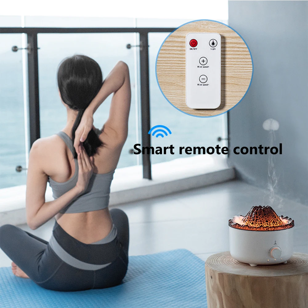WHDPETS Volcanic Jellyfish Flame Humidifier Plug Type 560ML Aroma Diffuser Silver Ion Antibacterial With Remote Smoke Ring light