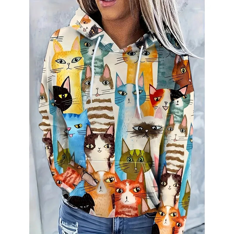 2025 Fun Cat 3D Printed Hoodie Men's and Women's Fashion Animal Leisure Autumn Sportswear Oversized Hoodie Clothing