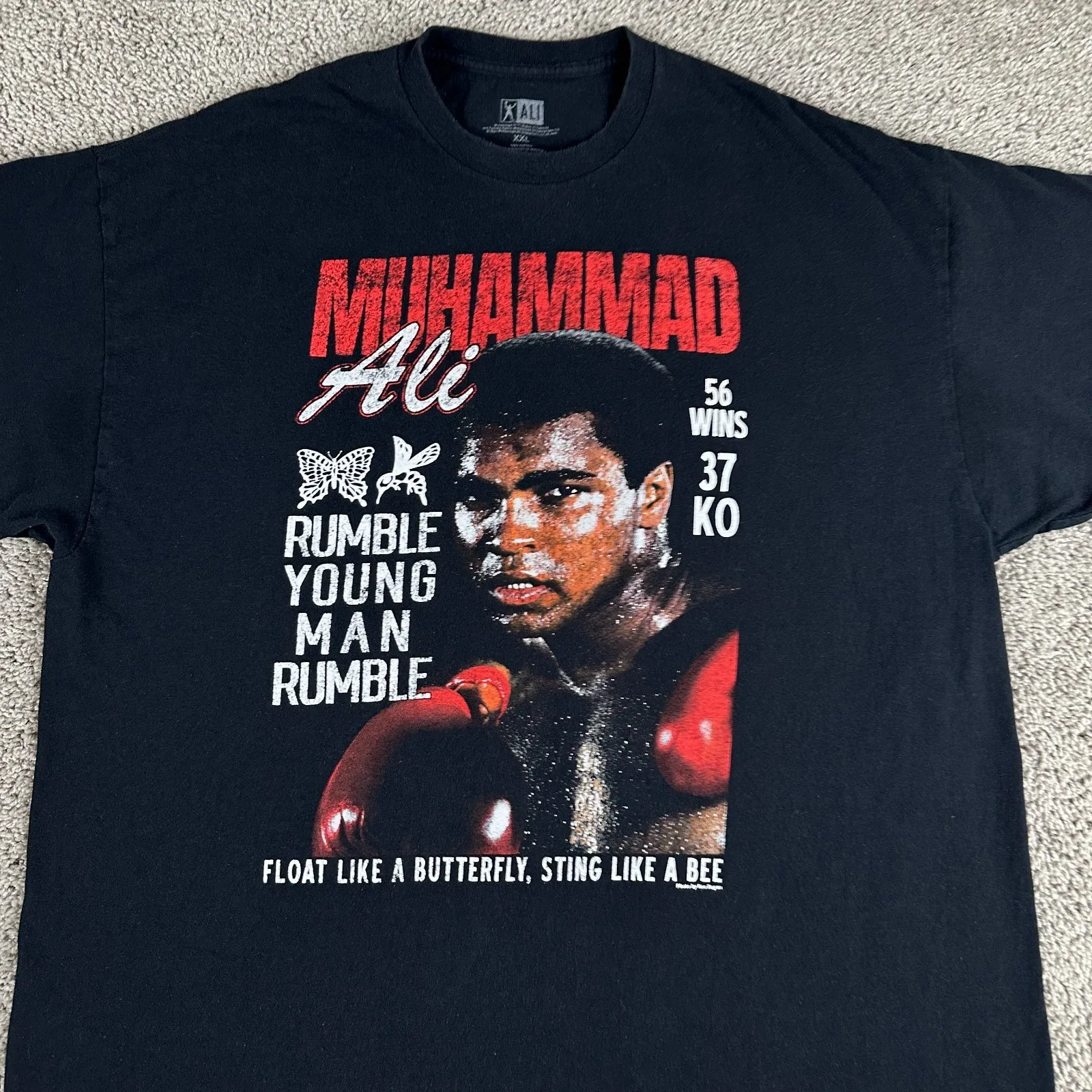 قميص محمد علي للرجال XXL 2XL أسود أحمر تعويم مثل زبدة يطير 56 يفوز 37 KO #3