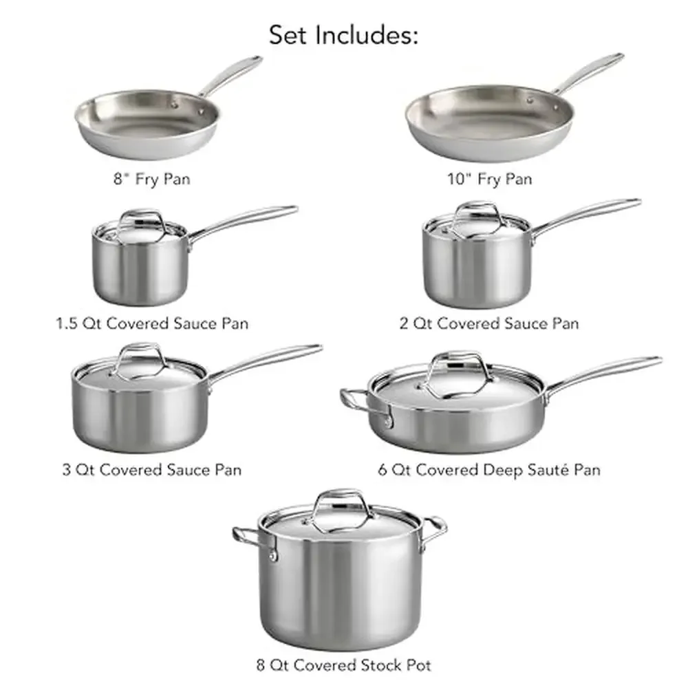 12-Piece Tri-Ply Clad Stainless Steel Cookware Set with Lids Induction-Ready Kitchen Pots Pans Saute Stock Pot Mirror-Polished