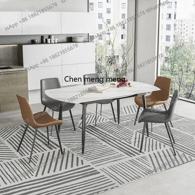 G153 Light luxury rock slab dining table Modern simple variable round table Retractable folding household multi-function