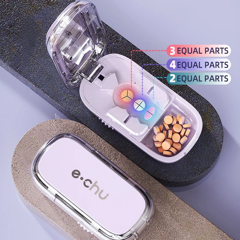 3 In 1 Pill Cutter with Pill Storage for Multiple Sizes Safety Blade Guard Sliding Adjust The Size Portable Pill Splitter