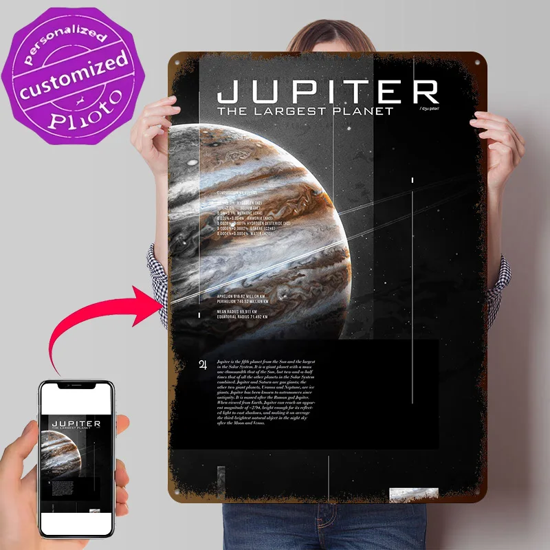 Planet Jupiter Personalized 3D Textured Metal Poster Wall Art Tinplate Sign for Vintage Decorations Bedroom Decoration Room Home