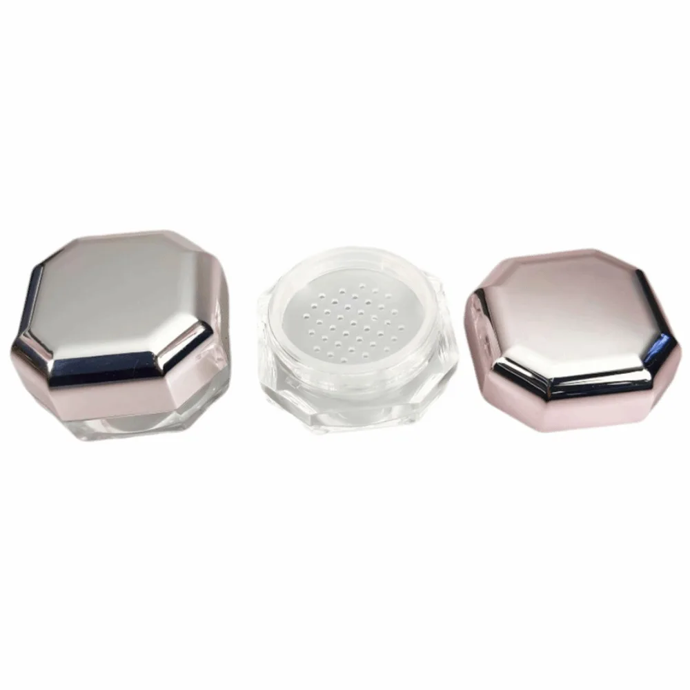 Plastic Loose Powder Case 8g Capacity Rose Gold Rim Cosmetic Sub Box Transparent Octagon Shape Makeup Container Outdoor Touch Up