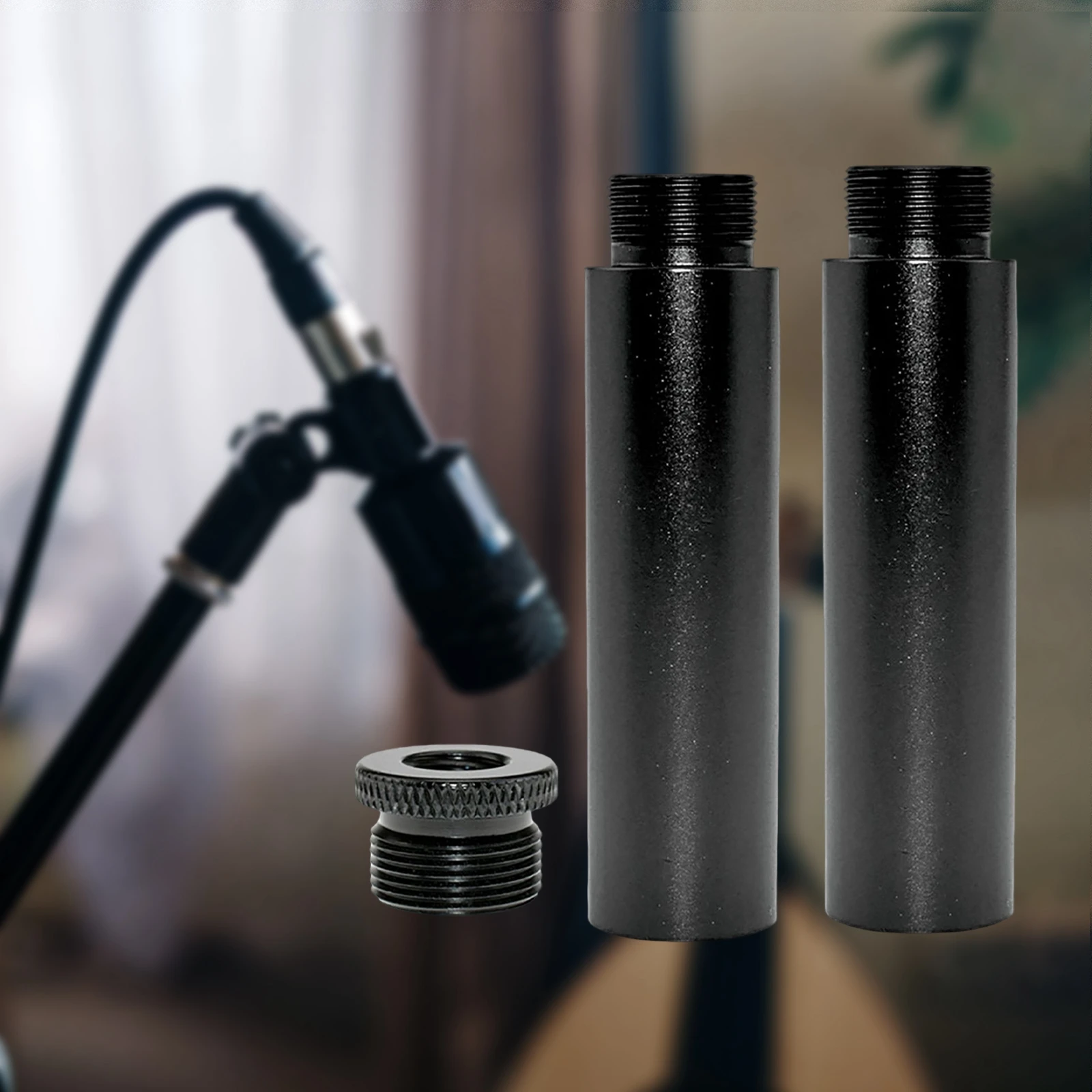Microphone Stand Extension Tube 5/8 Inch Microphone Extension Tube Aluminum Alloy Stand Extender Screw with 1 Metal Adapters