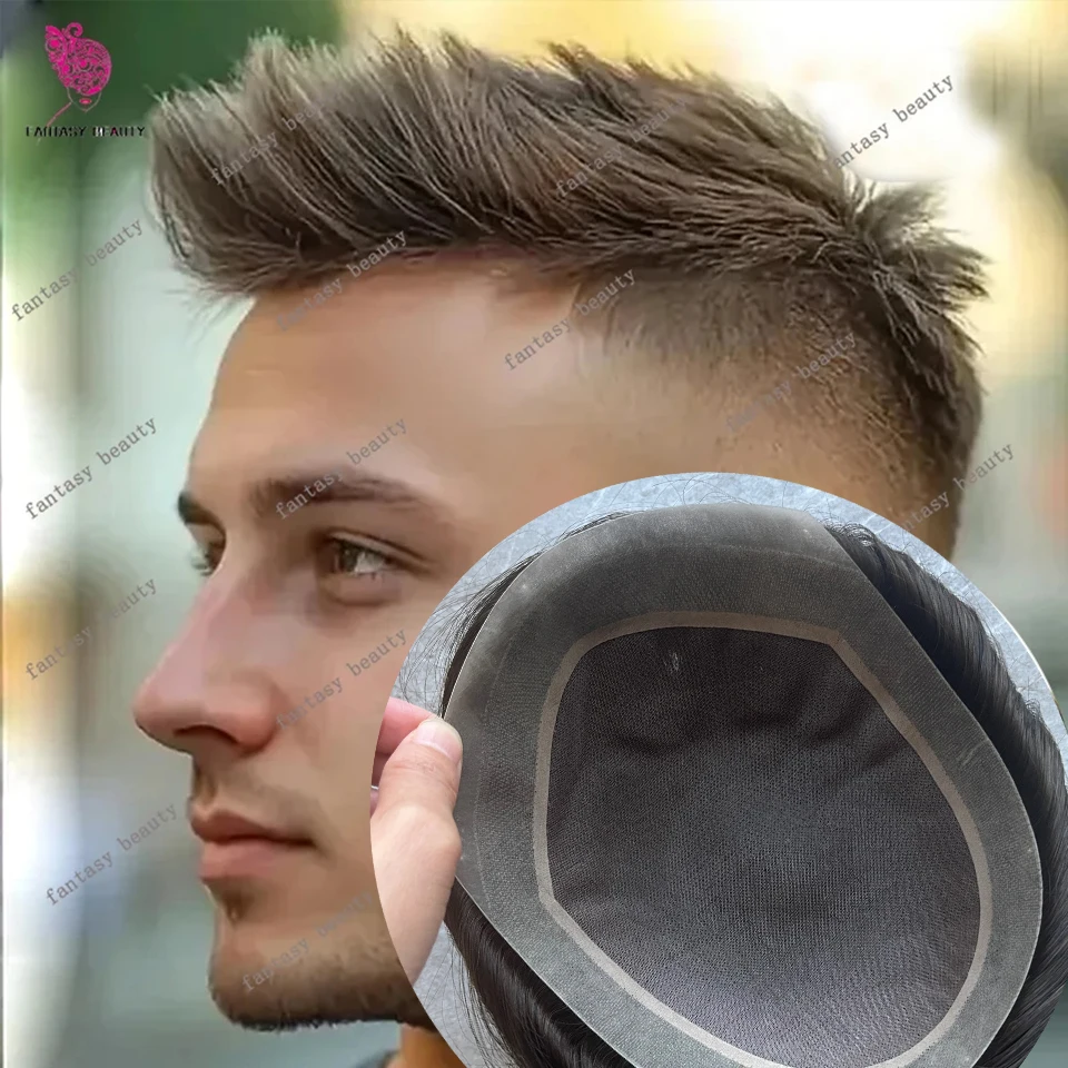 

Светло-русый мужской парик (тупе) европейского производства, черный # Протез из натуральных волос: прочный парик на моноленточной полиуретановой основе для мужчин, имитирующий капилляры