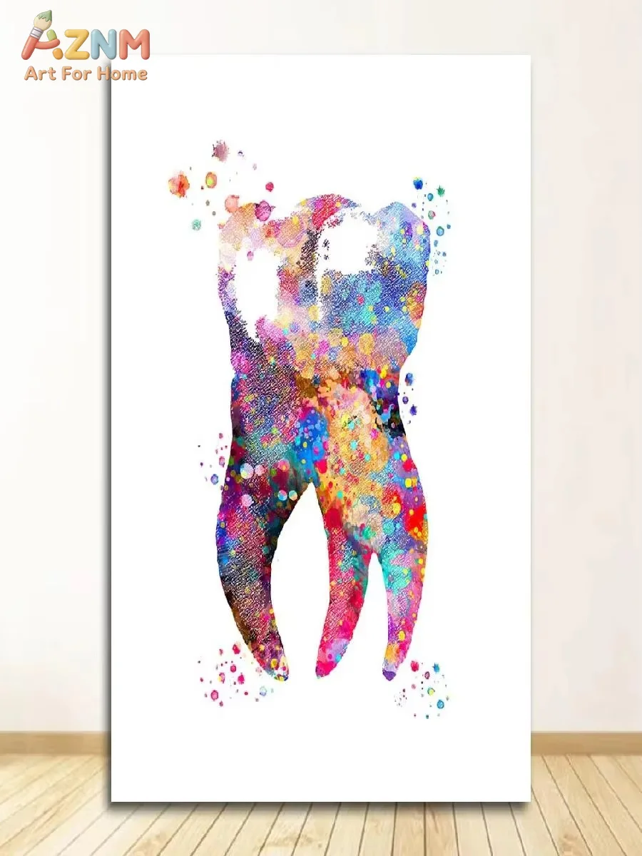 Dental Art Watercolor Canvas Print Teeth Wall Pictures Tooth Fairy Clinic Decor Hygienist Poster for Dental Office Home Decor