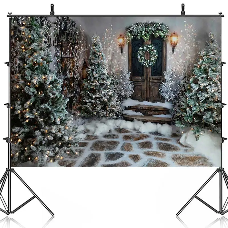 

Christmas Tree Gift Photocall Backdrop Winter Snow Family Xmas Santa Claus Portrait Photography Backgrounds For Photo Studio