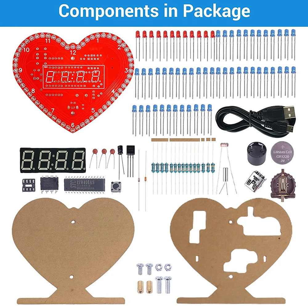 DIY LED zestaw elektroniczny w kształcie serca cyfrowy obrót miga 12 czas animacji/wyświetlacz temperatury lutowania walentynki prezenty