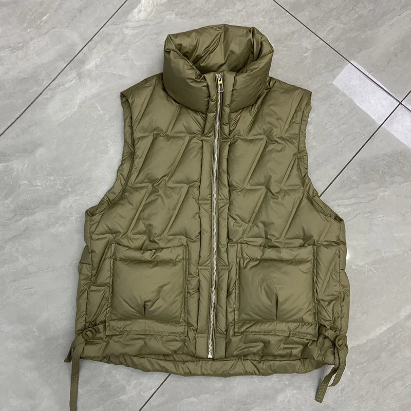 

2025 European Fashion Autumn and Winter New Women's Down Vest Loose Commuting Windproof Standing Collar Short Vest Jacket