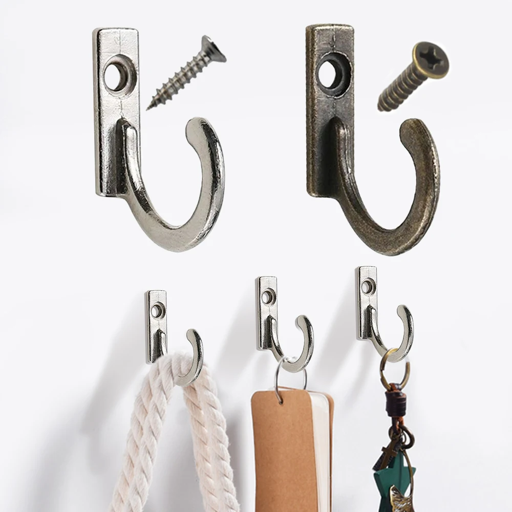 10Pcs Single Hole Wall Hooks Alloy Curved Horn Clasp Hooks With Screws For Jewelry Box Coat Hat Home Hardware Accessories