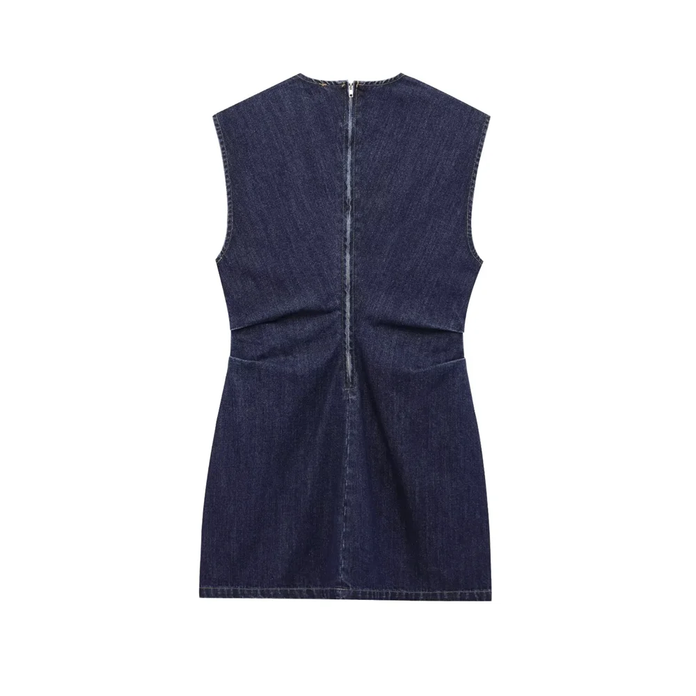 PB&ZA2025 Fashionable Women's Ensemble Sleeveless Denim Dress with Exquisite Tailoring and Slim Fit Design