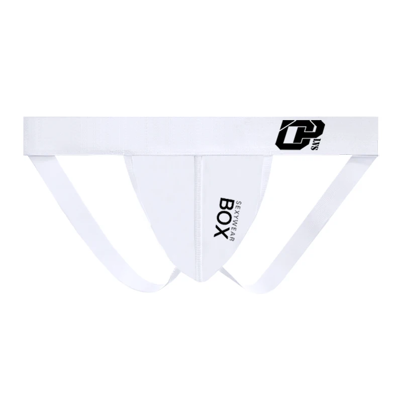 Low-Rise Cotton Men's Jockstrap, Letter Print Wide Waistband Thin Webbing Straps 3D Support Pouch Sexy Fitness Underwear